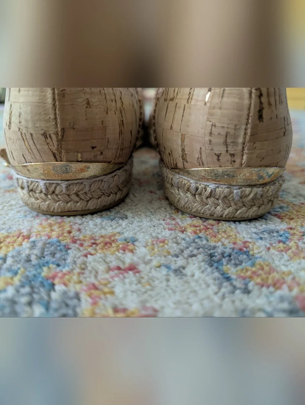 Stuart Weitzman Womens 9.5 M Ozarks Gold Fleck Cork Espadrille Flats Ankle Strap